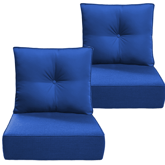 PUKNLY 2 Pack Outdoor Chair Cushion, 24x24x6 in Patio Furniture Cushions, Waterproof & Fade Resistant High Back Deep Seat Cushions Replacement for Wicker Chairs, Loveseats, Sofas, Benches, Dark Blue
