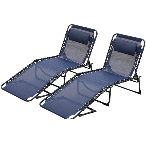 PUKNLY 2 Pcs Folding Chaise Lounge Pool Chairs, Outdoor Lounge Chair, Patio Sun Tanning Chair with 4-Position Reclining Back,Breathable Mesh Seat for Beach, Pool, Resort, Pool, Camping, Travel, Blue