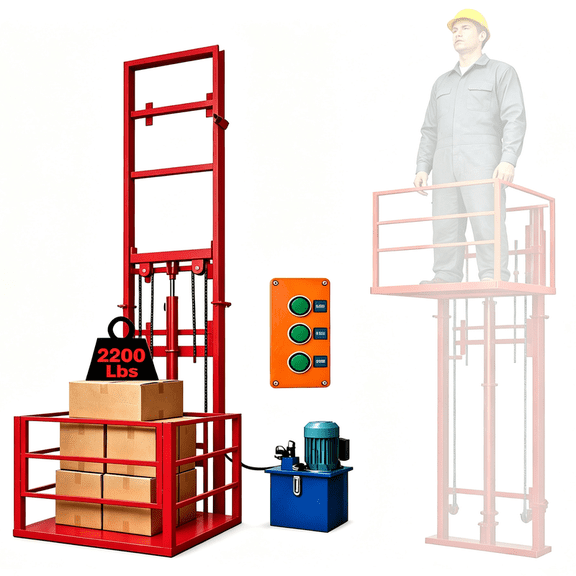 PUKNLY 2200Lbs Load Electric Lift Platform Table, 9.8 FT Hydraulic Lifting Height, Wall Mounted Hydraulic Lifting Rail Hoist, Freight Elevator for Factory Warehouse Home