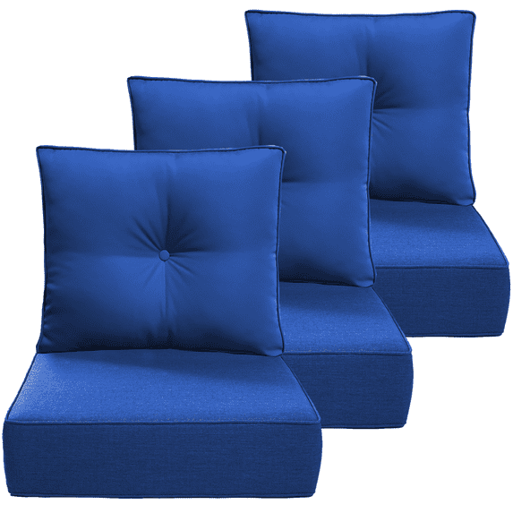 PUKNLY 3 pack Outdoor Chair Cushions, 24x24x6 in Patio Furniture Cushions, Waterproof & Fade Resistant High Back Deep Seat Cushions Replacement for Wicker Chairs, Loveseats, Sofas, Benches, Dark Blue