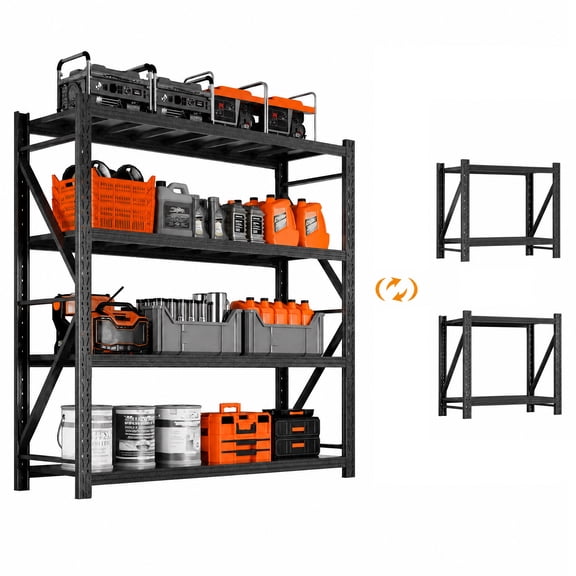 PUKNLY 4-Layer Heavy-Duty Storage Rack, Garage Storage Shelves, 3000 LBS Capacity, Hammer and Gloves, Detachable, Adjustable Shelving Unit, for Kitchen Warehouse Pantry Basement Workshop, 67x22x65 IN