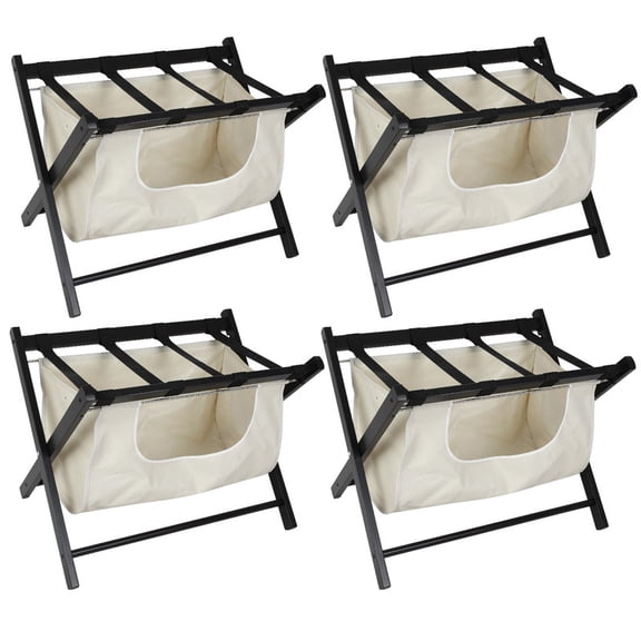 PUKNLY 4 Pack Wooden Folding Luggage Rack, Suitcase Stand with Storage Shelf, Luggage Holder for Bedroom Home Guest Room Hotel