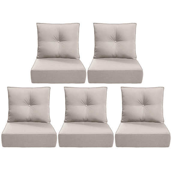PUKNLY 5 pack Outdoor Chair Cushions, 24x24x6 in Patio Furniture Cushions, Waterproof & Fade Resistant High Back Deep Seat Cushions Replacement for Wicker Chairs, Loveseats, Sofas, Benches, Khaki