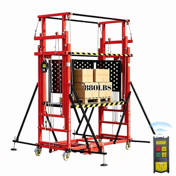 PUKNLY 881 Lbs Electric Scaffolding Platform with Remote Control, 6.5FT Lifting Height Motorized Scaffold Lift Platform, CE Certified Electric Aerial Work Platform for Roof Repair & Construction