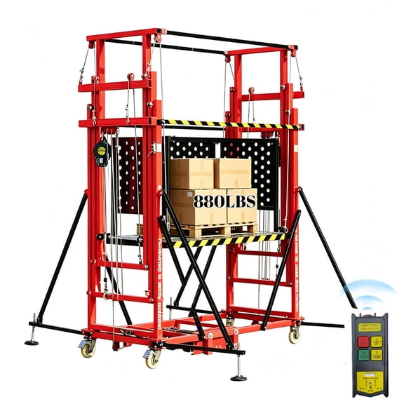 PUKNLY 881 Lbs Electric Scaffolding Platform with Remote Control, 9.8FT Lifting Height Motorized Scaffold Lift Platform, CE Certified Electric Aerial Work Platform for Roof Repair & Construction