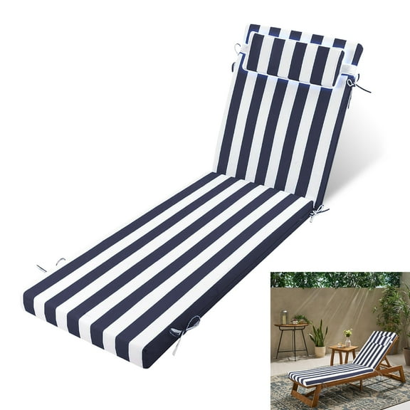 PUKNLY Chaise Lounge Cushions Outdoor, Waterproof High-Density Foam with Adjustable Ties & Removable Cover, 72"x21" Patio Poolside Chair Cushions for Garden Beach