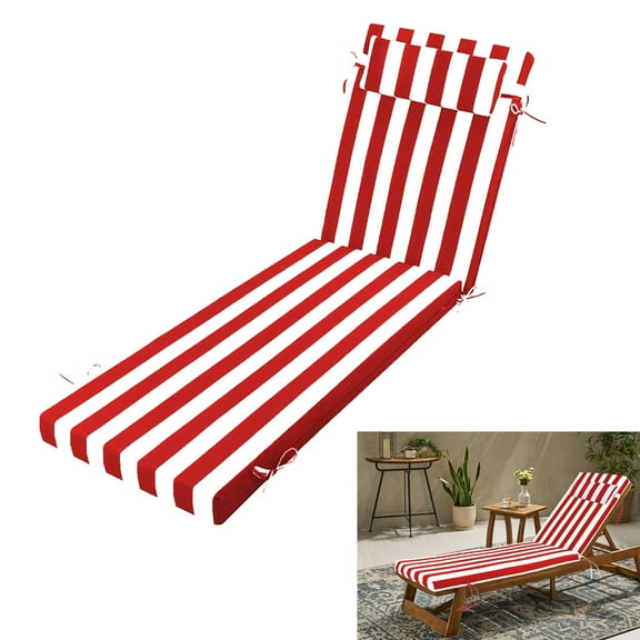 PUKNLY Chaise Lounge Cushions Outdoor, Waterproof High-Density Foam with Adjustable Ties & Removable Cover, 72"x24" Patio Poolside Chair Cushions for Garden Beach