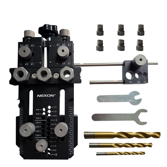 PUKNLY Dowel Jig Kit with Quick-Lock and Clamp, Adjustable Doweling Jig for Drilling 1/4, 3/8, 1/2 in Straight Accurate Dowel Holes, Fit Various Thickness Wood Joints, for Cabinet, Furniture