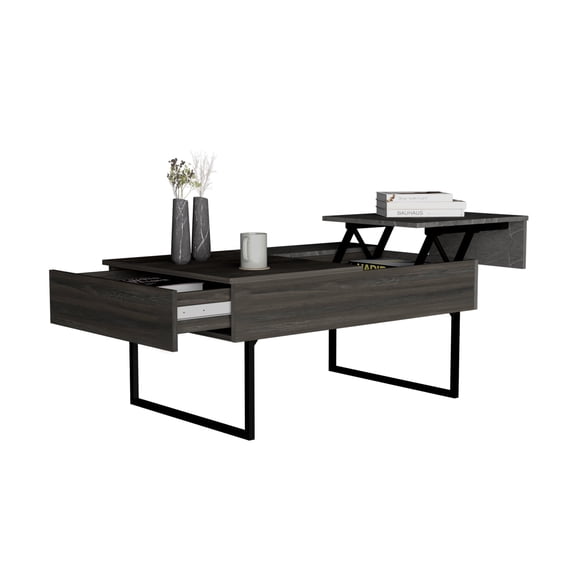 PUKNLY Lift Top Coffee Table 2 Dazza, Modern Living Room Table with a Drawer, Espresso / Onyx Finish