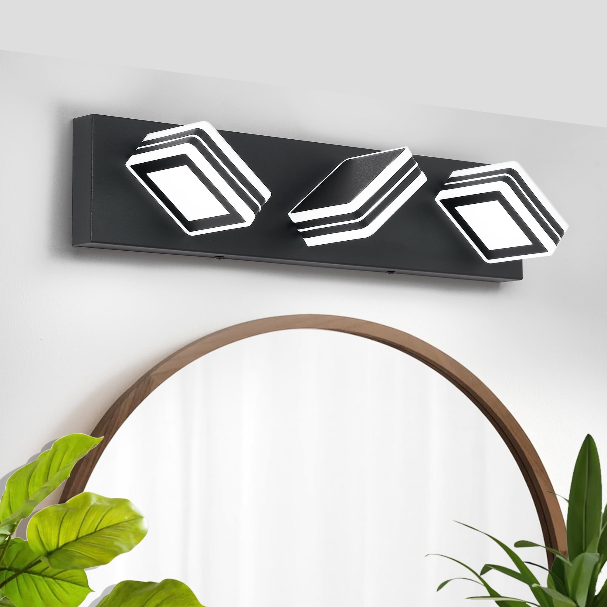 PUKNLY Matte Black Vanity Light Fixtures, 3-Light Modern Bathroom Vanity Up and Down LED Over Mirror Acrylic Black Bath Wall Lighting