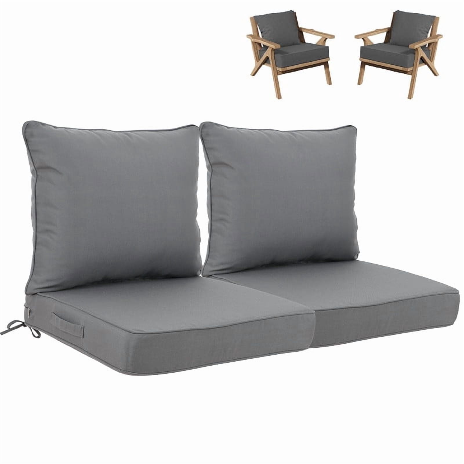 PUKNLY Outdoor Deep Seat Cushion Set, 24x24 in Waterproof Fade Resistant Patio Furniture Cushions,Thickened Foam,Removable Cover, Adjustable Straps