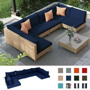PUKNLY Outdoor Furniture Replacement Cushions, Fits 6-seat Sectional Rattan Conversation Set, 14 Piece Patio Water-Resistant Replacement Sofa Cushions, Liner&Cover