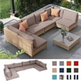 thumbnail image 1 of PUKNLY Outdoor Furniture Replacement Cushions, Fits 6-seat Sectional Rattan Conversation Set, 14 Piece Patio Water-Resistant Replacement Sofa Cushions, Liner&Cover（Khaki）, 1 of 8