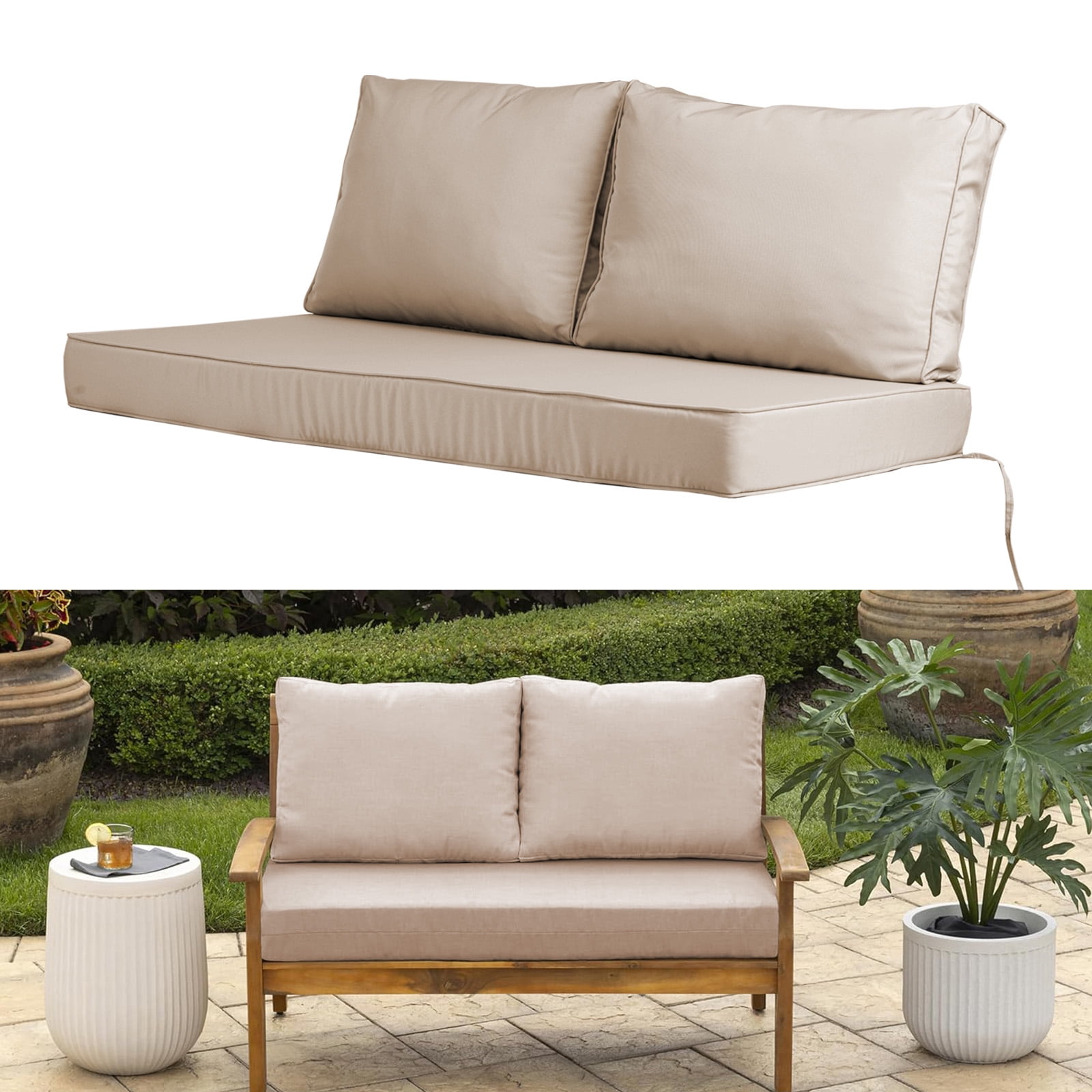 PUKNLY Outdoor Loveseat Cushion Set, 48 x 25in, Waterproof Patio ...