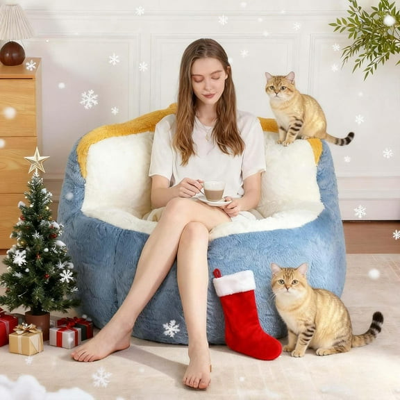 PUKNLY Oversized Bean Bag Chair with Shredded Sponge Filling Large Plush Lounger for Living Room Bedroom Ready to Use Comfort Sofa No Assembly Needed