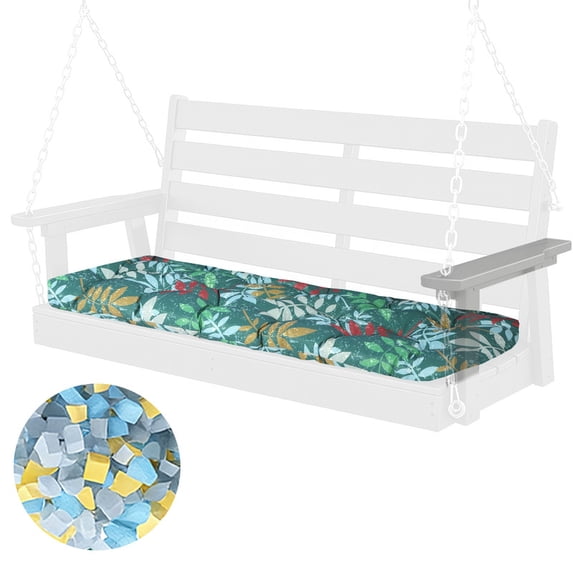 PUKNLY Porch Swing Cushion 60*20*4 in, 2-3 Seater Waterproof & Fade-Resistant Bench Seat Cushion Replacement with Strips, Outdoor Swing Pads for Camping, Beach, Garden, Patio, Balcony, Green Flower