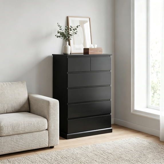 PUKNLY Tall 6-Drawer Dresser for Bedroom – Modern Chest of Drawers with Concealed Handles & Anti-Tip Kit, Vertical Wood Storage Cabinet for Living Room, Entryway or Hallway,Black