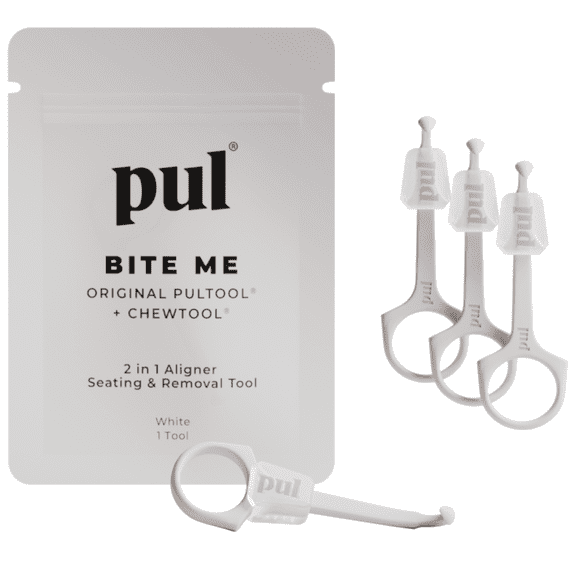 PUL 2-in-1 Aligner Removal and Chew Tool for Invisalign and Clear Aligners, Easy-to-Use Aligner Seating and Remover Tool, White, 4 pack
