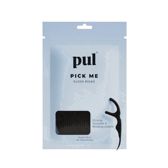 PUL Dental Floss Picks, Biodegradeable Plant Based Floss Sticks with Mint Floss, 50 Count