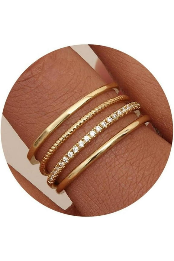 14K Gold Filled 1.3Mm Thin Stackable Rings For Women - Minimalist Non Tarnish Half Cubic Zirconia Band Rings - Dainty Trendy Statement Stacking Rings Set Size 5-10