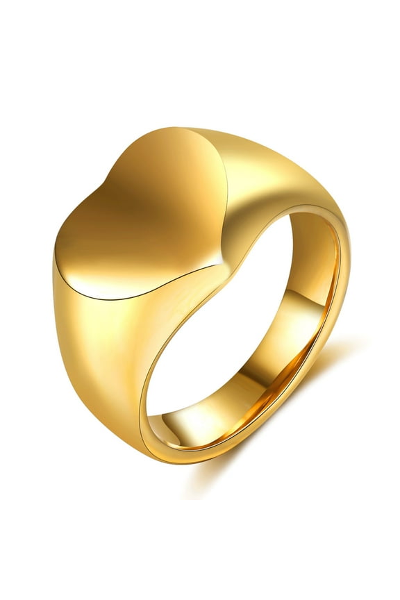 14K Gold Plated Heart Signet Ring for Women - Chunky Love Statement Stackable Band - Friendship Rings