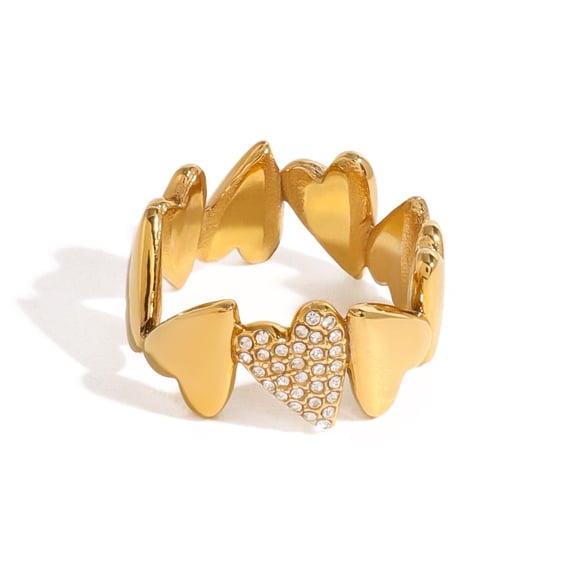 PULABO 14K Gold Plated Heart Stackable Rings for Women - Love Valentines Statement Chunky Signet Ring Band