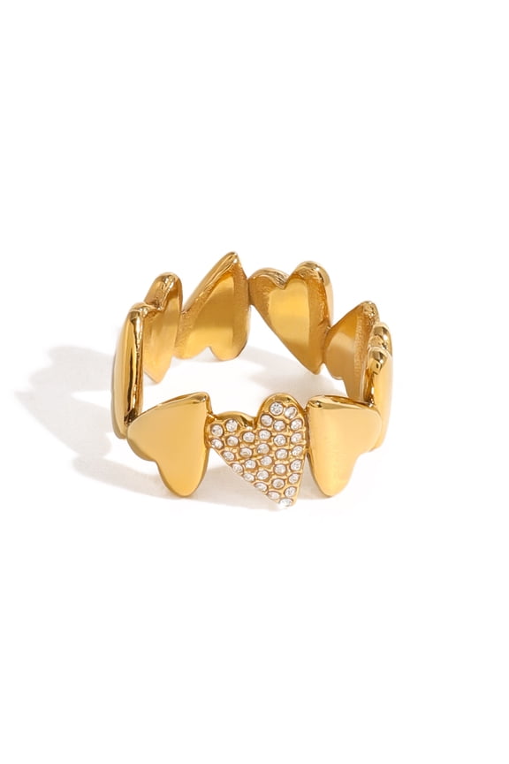 14K Gold Plated Heart Stackable Rings for Women - Love Valentines Statement Chunky Signet Ring Band