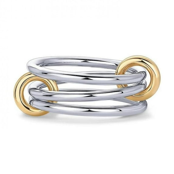 PULABO 14K Gold Plated Interlocked Stackable Rings for Women Statement Multi Ring Mixed Metals Stack Cubic Zirconia Two-Toned Stacking Jewelry