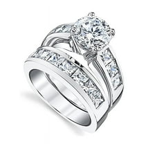 PULABO 2pcs His and Hers Wedding Ring Sets Couples Engagement Rings Women and Men 925 Sterling Silver AAA Cubic Zirconia Jewelry for Women