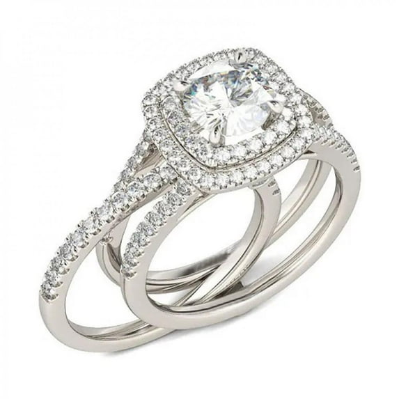 PULABO 2pcs His and Hers Wedding Ring Sets Couples Engagement Rings Women and Men 925 Sterling Silver AAA Cubic Zirconia Platinum Color Pair Ring