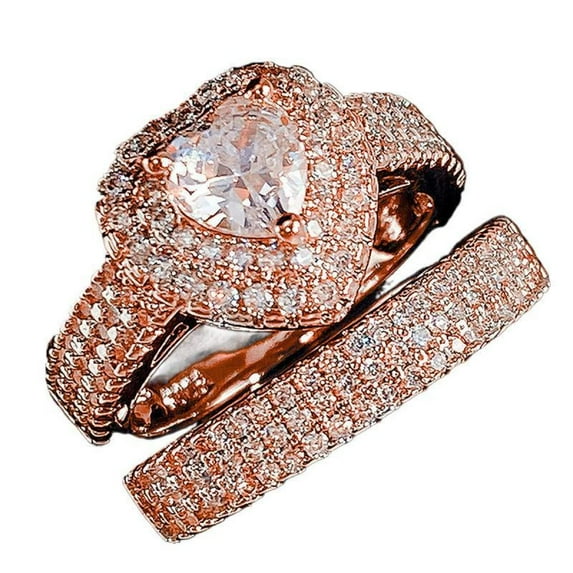 PULABO 2pcs His and Hers Wedding Ring Sets Couples Engagement Rings Women and Men 925 Sterling Silver AAA Cubic Zirconia Sweet Heart