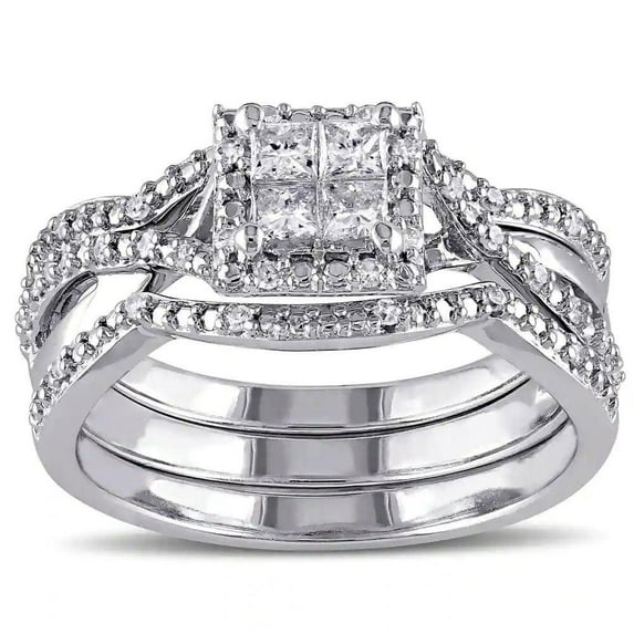 PULABO 2pcs His and Hers Wedding Ring Sets Couples Engagement Rings Women and Men 925 Sterling Silver Square Cubic Zirconia