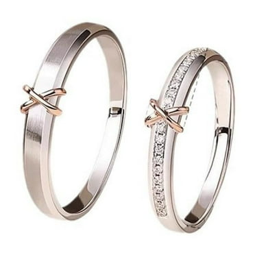 PULABO 2pcs His and Hers Wedding Ring Sets Couples Engagement Rings Women and Men 925 Sterling Silver AAA Cubic Zirconia Eternal Heart Knot Couple Rings