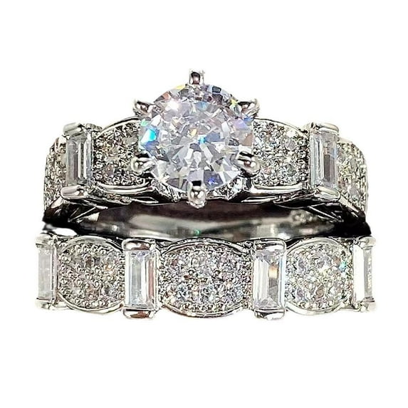 PULABO 2pcs His and Hers Wedding Ring Sets Couples Engagement Rings Women and Men 925 Sterling Silver AAA Cubic Zirconia Fashion Ol Women's Female Luxury Women Couple Rings