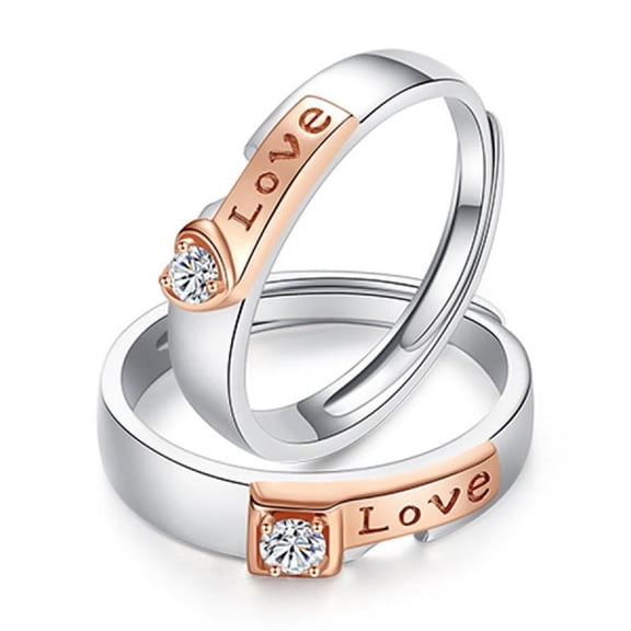 PULABO 2pcs His and Hers Wedding Ring Sets Couples Engagement Rings Women and Men 925 Sterling Silver AAA Cubic Zirconia Love is Stronger Personality Open Rings Birthday Gift Heart Couple Rings