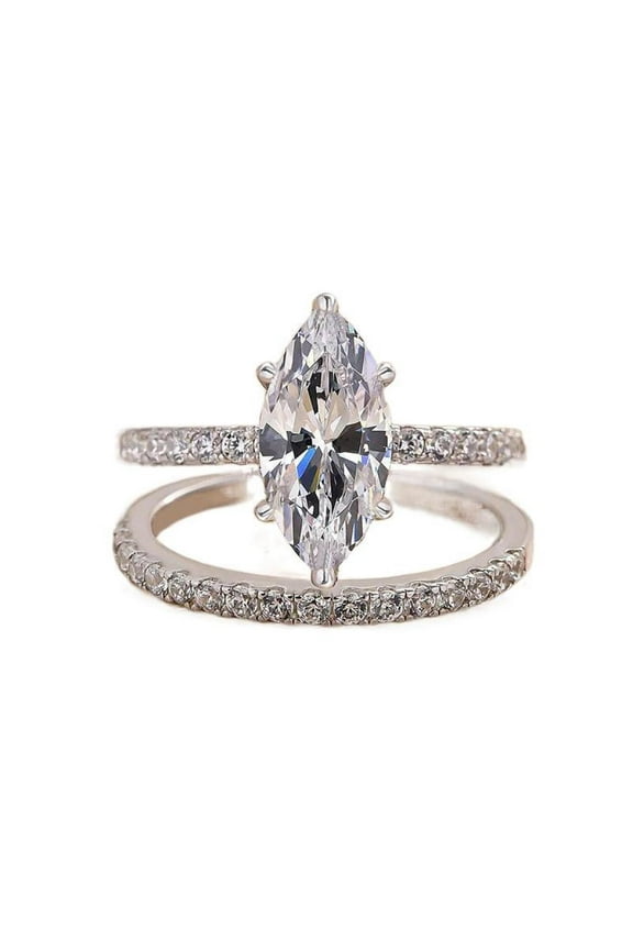 2pcs His and Hers Wedding Ring Sets Couples Engagement Rings Women and Men 925 Sterling Silver AAA Cubic Zirconia Shiny Pair Gift Banquet Marquise Ring