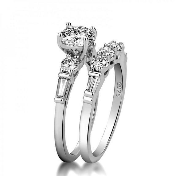 PULABO 2pcs His and Hers Wedding Ring Sets Couples Engagement Rings Women and Men 925 Sterling Silver AAA Cubic Zirconia Shiny Proposal Engagement Jewelry Gift