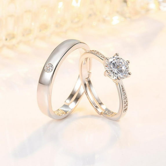 PULABO 2pcs His and Hers Wedding Ring Sets Couples Engagement Rings Women and Men 925 Sterling Silver AAA Cubic Zirconia Six-Claw Couple Rings Pair Valentine's Day Gift