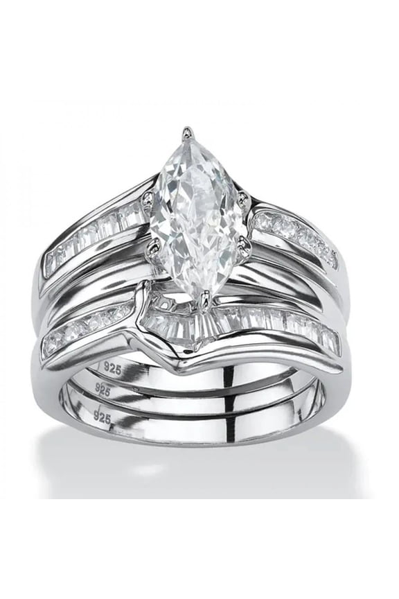 3pcs His and Hers Wedding Ring Sets Couples Engagement Rings Women and Men 925 Sterling Silver AAA Cubic Zirconia Finger Ring