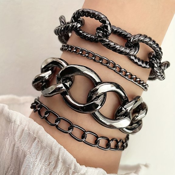 PULABO 4pcs/set Stylish and Versatile 14K Gold Plated Bracelets Set for Women - Clavicle Chain, Cuba Link, Herringbone, Twisted Rope - Perfect Jewelry Gift