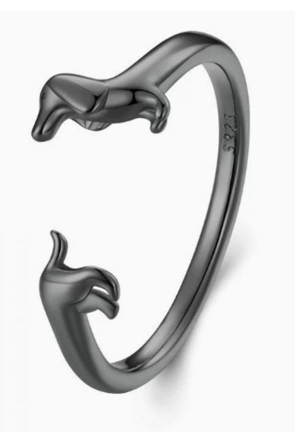 925 Sterling Silver Adjustable Dachshund Ring For Women Gold Plated Multi-layered Simple Wiener Dog Ring Daily Wear Jewelry