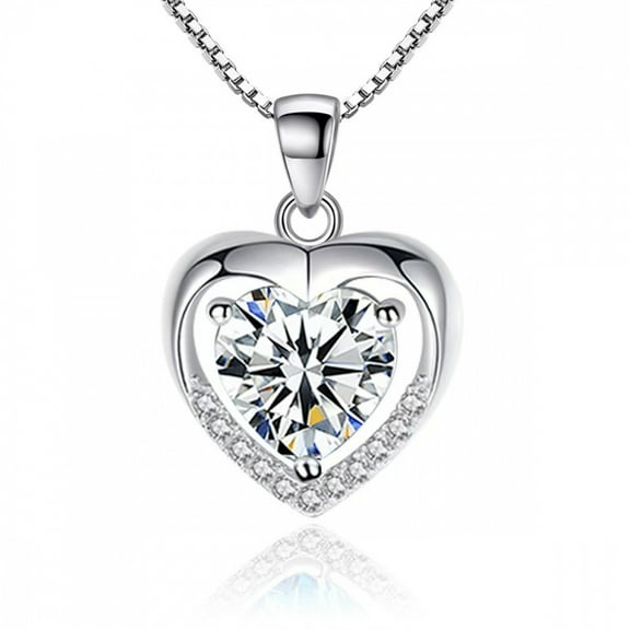 PULABO 925 Sterling Silver Aquamarine Heart Necklace for Women with Moissanite Inlay