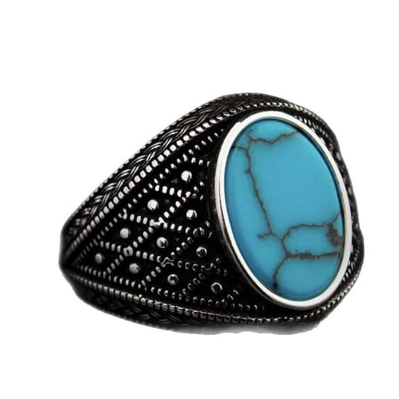 PULABO 925 Sterling Silver Natural Turquoise Blue Moonstone Rings Vintage Elegant Jewelry With White Gift Box for Men