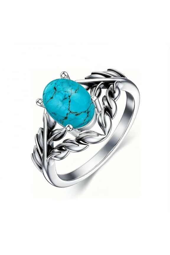 925 Sterling Silver Natural Turquoise Moonstone Rings Retro floral branches crossed legant Jewelry with White Gift Box for Women