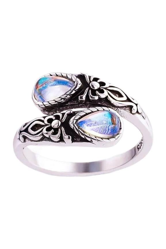 925 Sterling Silver Natural Turquoise Moonstone Rings for Women Size Adjustable Sunflower Ring Vintage Spoon Rings Gift Elegant Jewelry for Women