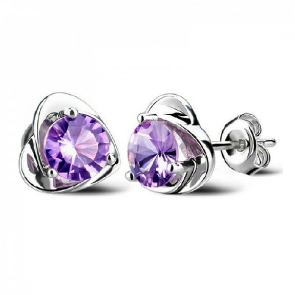 PULABO 925 Sterling Silver Stud Earrings Birth Cubic Zircon Fashion Jewelry For Women