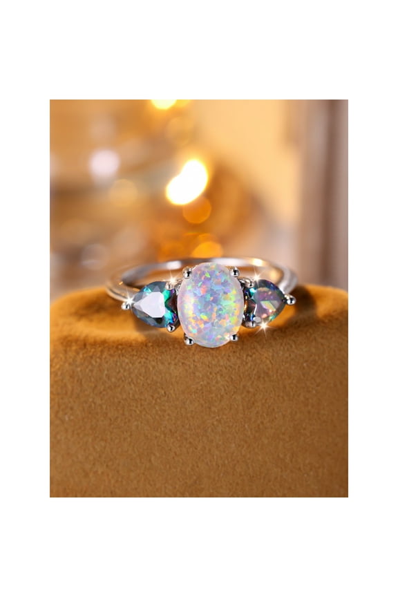 Colorful Side Heart-Shaped Middle Colorful Moissanite Ring Big Egg Shaped Ring For Women