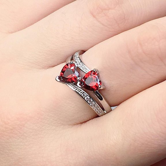 PULABO Elegant Wedding Anniversary For Women Ladies High Quality Shiny CZ Cubic Zirconia Ring Perfect Present Gift Box Included