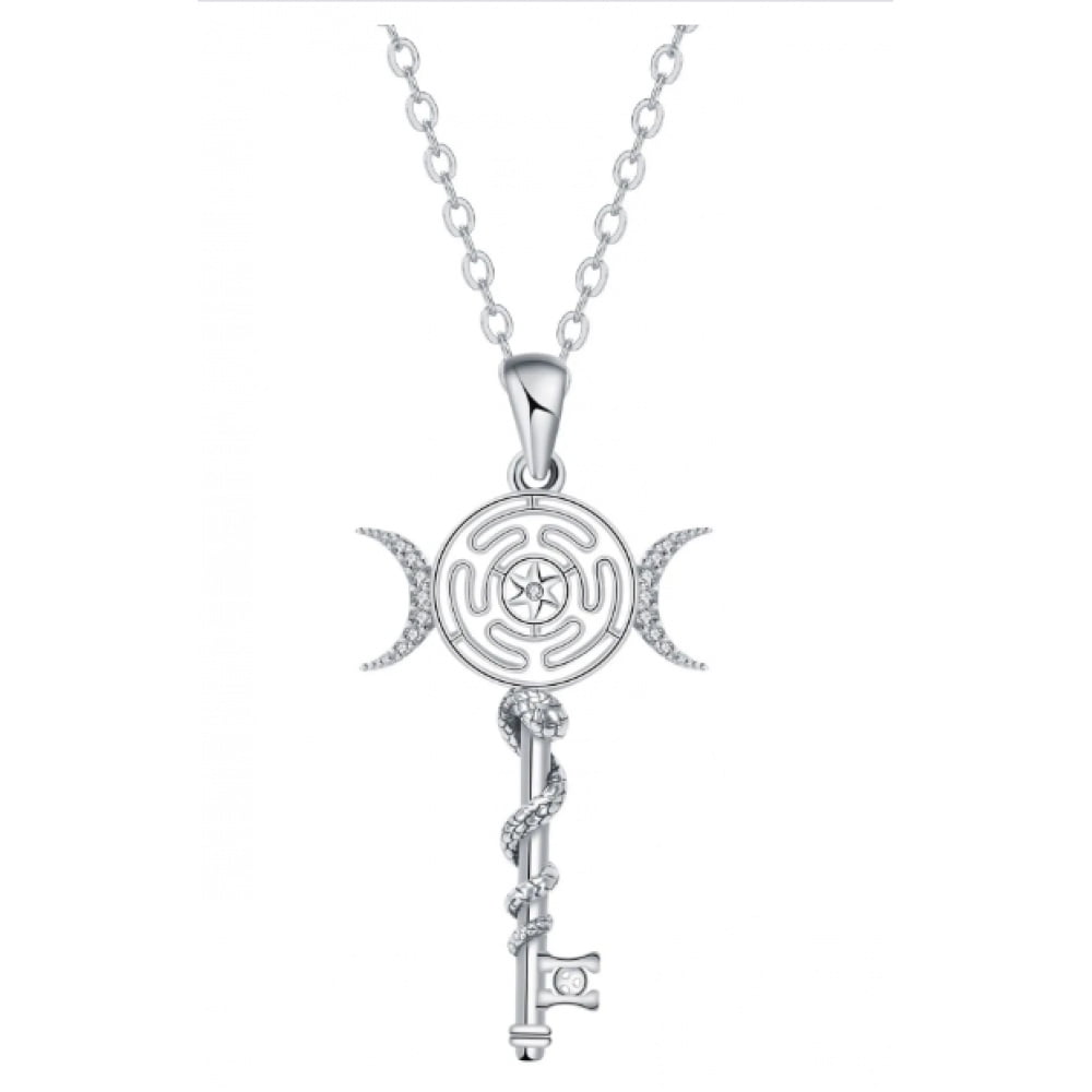 Hecate Abalone Shell Key Pendant Necklace - 925 Sterling Silver, 22"+2" Chain, Goddess Jewelry Gift