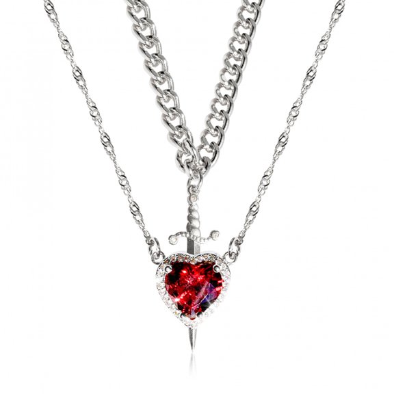 PULABO Heart Dagger Pendant Layered Necklace for Women